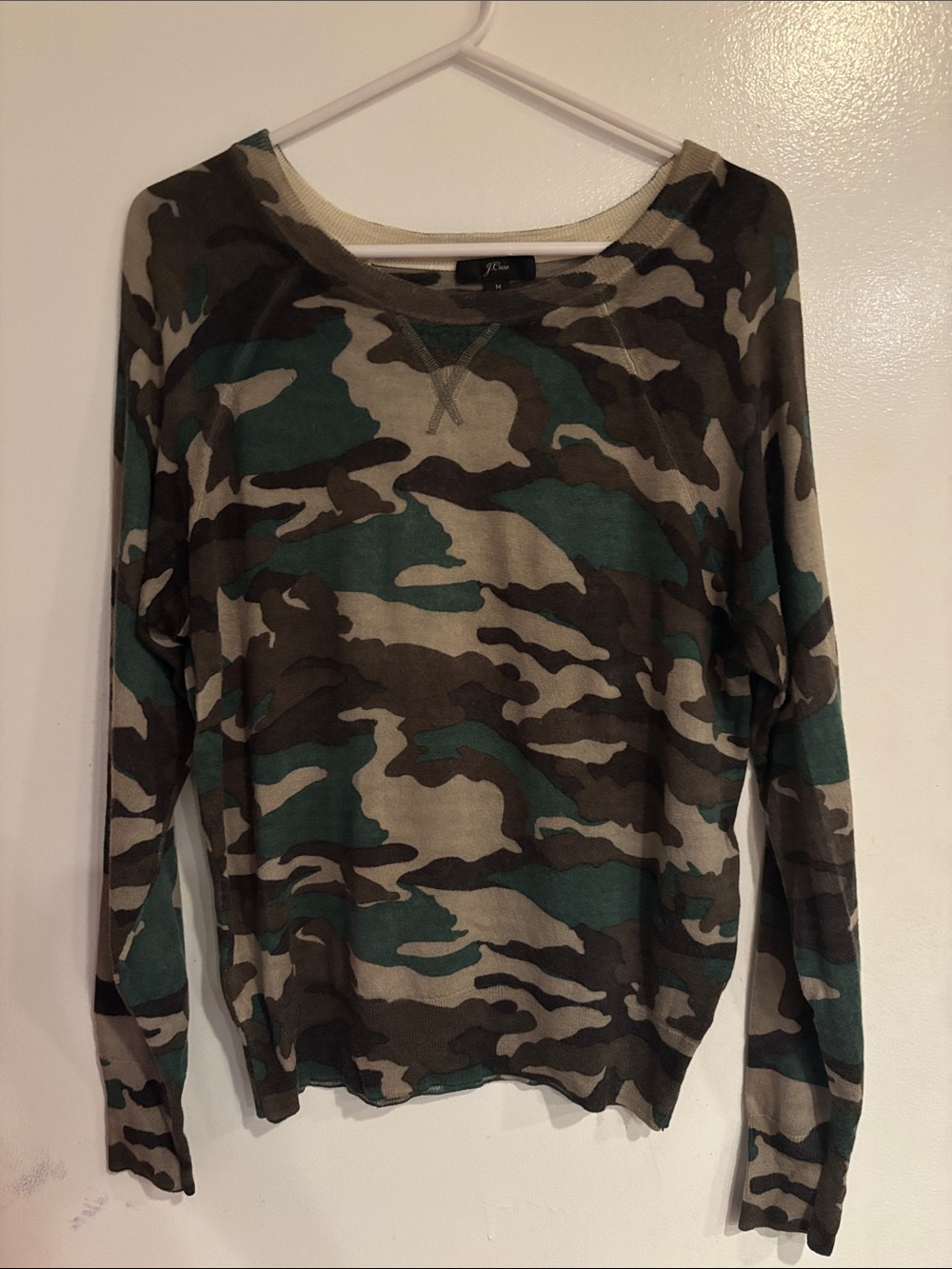 J Crew Women's Camouflage Scoop Neck Sweater- Green & Brown